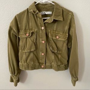 Zara Green Denim Jacket size XS